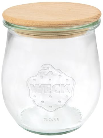 Weck 79200 79200 - Tarros con forma de tulipán (12 unidades, 220 ml, tapa de madera + junta de silicona, tarro de almacenamiento para pasta, especias, cereales)