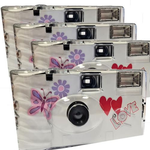 Lot de 4 appareils Photo jetables 1A PHOTO PORST Edition Butterfly avec Flash, Piles et Film (Lot de 4, 27 Prises chacune)
