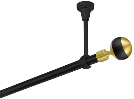 Gardinenstange 140 cm lang 1-läufig schwarz -gold Vorhangstange 19 mm Deckenbefestigung