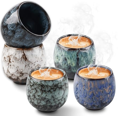 Asfrode Lot de 5 tasses à expresso en céramique de 100 ml - Sans anse - En faïence - À paroi épaisse - Pour expresso, moka, macchiato et thé