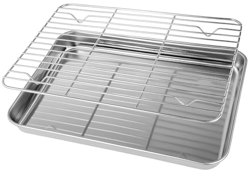 Gardenko Backblech mit Abkühlgitter – Edelstahl 304 (18/8), rechteckige Backform 26x20x2,5 cm – spülmaschinenfest, gesund & ungiftig – Ofenblech-Set mit Auskühlgitter