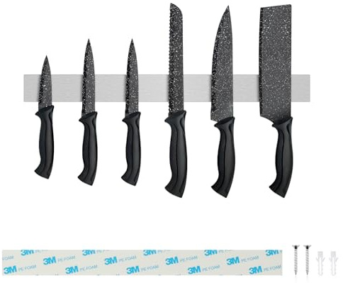 Sampoes Magnetleiste Messer 40cm, Edelstahl Messerhalter Magnetisch, Magnet Messerhalter Schraube, Magnetleiste Selbstklebend für Messer und Utensilien, Silber