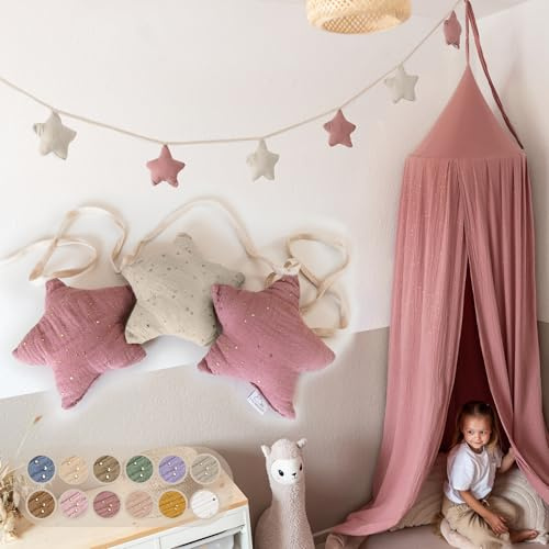 LILIMAUS Sternen Wimpelkette Stoff - Mit Goldapplikation in 12 Farben - 100% Baumwolle Handmade - Musselin Wimpelkette für Kinderzimmer - Deko für Mädchen & Jungen - Babyzimmer