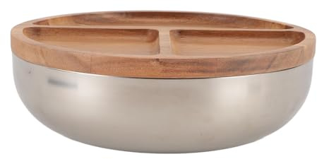 ZJchao Ensaladeras de Acero Inoxidable, Cuencos Redondos Espesados ​​de Gran Capacidad con Tapa de Madera, Cuencos para Mezclar Ensalada de Acero Inoxidable 304 para Ensalada, Postre de