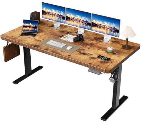Agilestic Elektrisch höhenverstellbarer Schreibtisch 160x80 cm, Braun | 2 Motoren, 120 kg Tragkraft, 25 mm nahtlose Tischplatte, 4 Speicherplätze, Anti-Kollision, leiser Motor, für Homeoffice