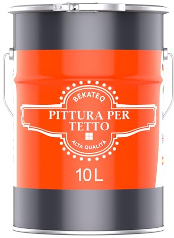 BEKATEQ Pittura per tetto Bianco 10L - Vernice per tegole, calcestruzzo, legno, Eternit, bitume - Resistente ai raggi UV e alle intemperie, ad asciugatura rapida, elastico e idrofobo BE-510