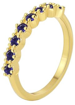 Whoiy Vorsteckring Gelbgold 18 Karat, 750 Freundschaftsringe Damen Zierlich mit Laborgezüchteter Saphir Gr. 52 (16.6)