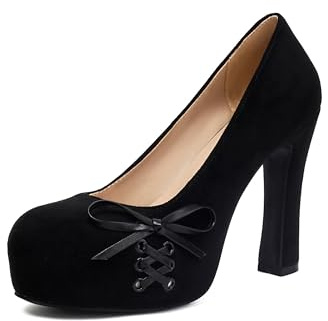 elerhythm dam Mary Jane stängd tå elegant gotiska punk pumps söt båge plattform höga klackar skor, svart, 37 EU