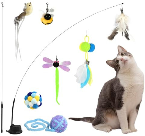 Hengsong Katzenspielzeug Interaktives 20,mit Katzenangel,Katzenspielzeug Vogel,Federspielzeug für Katzen,Katzenball,für Katzen Intelligenzspielzeug&Selbstbeschäftigung,Bunt