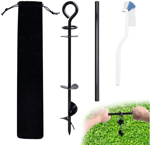 Heavy Duty Ground Screw,Spiral Ground Anchors with Clay Brush,Cloth Velvet Bag,Earth Anchor Stake for Camping Tents,Canopies,Carports,Shelters,Swing Sets