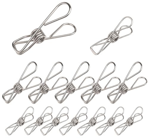 35PCS Clothes Pegs Chip Clips,5.6cm&6.5cm Stainless Steel Clip Pin,for Washing Line, Snack Bags, Washcloth, Pictures, Paper at House, Kitchen, Office