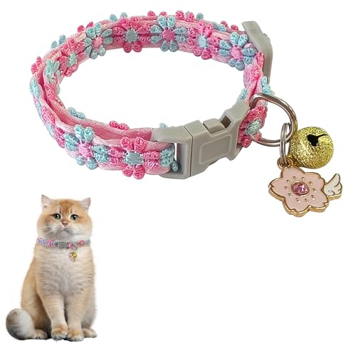 Buntes Blumen Haustier Halsband mit Glöckchen, verstellbares Katzenhalsband mit Glocke und Sicherheitsschnall, Nicht einschränkendes Haustierhalsband für Kätzchen, weich und dekorativ für Alltag