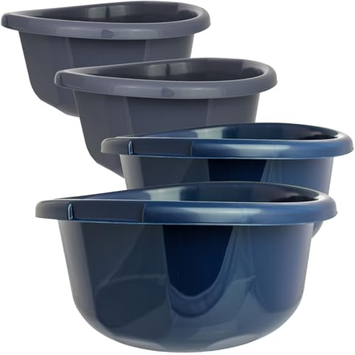 SUSTANIA Rührschüssel-Set 4er 20L Waschschüssel Ø45cm Spülmaschinenfest Made in EU Grau Blau