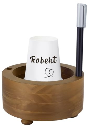 Peacoblue 1 portabicchieri in legno con fessura per pennarelli, dispenser per tazze usa e getta, per feste, bagno, cucina, docce, picnic (stile classico)