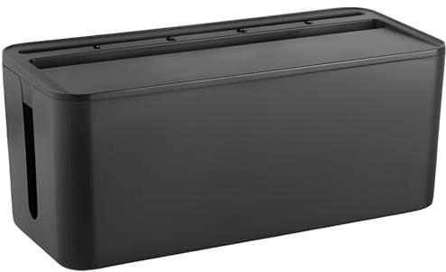 Schwarze Kabelbox mit Bambus-Oberseite, große Aufbewahrungslösung für Steckdosenleisten, Ladekabel und elektrische Drähte