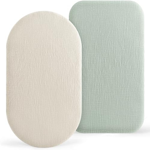 Susurration Juego de 2 Sábana Bajera Ajustables para Cuna Bebé,100% Muselina Algodón Sábana Bajera para Cuna Protector de Colchón Bebé 50x90cm (Crema Salvia)