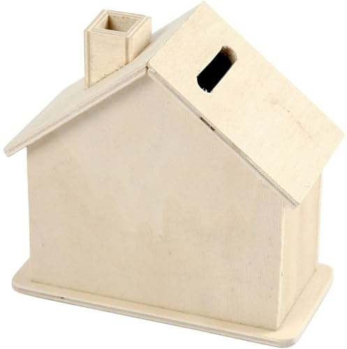 Spardose Haus aus hellem Holz – Kreative Holzspardose zum Basteln & Bemalen – DIY Sparhaus für Kinder & Erwachsene – 9,6x11,7x5,5 cm - Spardose zum bemalen - Holz Bastelidee