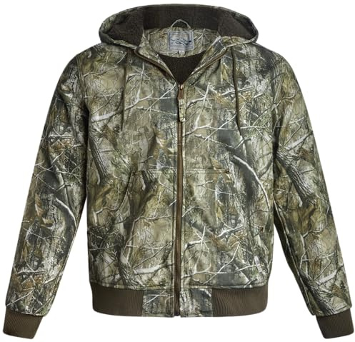 Bass Creek Outfitters Men's Duck Canvas Workwear Jacket- 100% Cotton Heavy Duty Sherpa Lined Zip Up Jacket for Men (M-XXL), Size Large, Light Camo