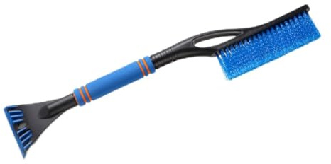 ZORVYN Raschietto per ghiaccio con scopa, 2 in 1, setole delicate sulla vernice, manico in schiuma, accessorio invernale per auto, adatto per parabrezza, camion, veicoli (blu)