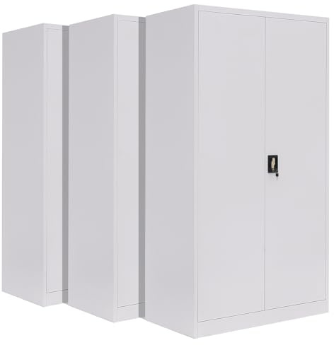 3-Pack LagerZwei Mehrzweckschrank 195x100x50cm I Großer Metallschrank, 4 Fachböden I Aktenschrank weiß, abschließbar I Robuster Allzweckschrank als Werkstattschrank & Büroschrank I Stahlschrank