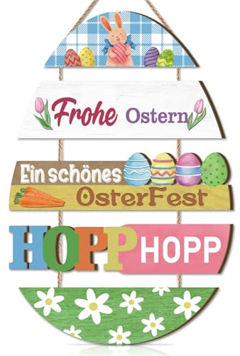 CHDITB Frohe Ostern Ostereier Wanddeko Türschild,Happy Easter Haustür Deko,Willkommen Türkranz Frühling,Ostern Türdeko Haustür,Ostereier Herzlich Willkommen Schild für Haustürdeko Zuhause Garten Außen