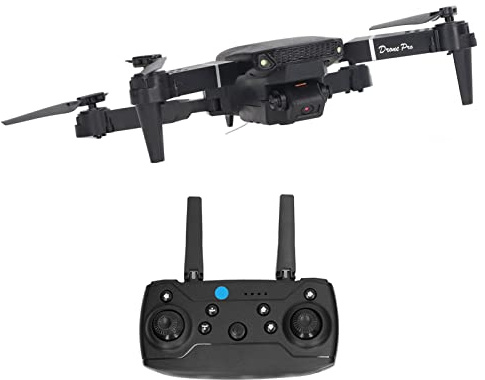 Tbest 4-Achs-RC-Drohne E88 mit Hochauflösender 4K-HD-Doppelkamera, Faltbar, mit Selbststabilisierendem Kopf für Luftaufnahmen und -Videos, aus Schwarzem ABS-Material, 25 X 25 X 5,5