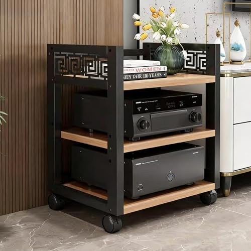 Audio Rack HiFi Regal, 3/4/5-stufiges Plattenspieler Regal, Phonoschrank, Medienschrank Aus Holz Mit Schublade, Höhenverstellbarem Und(Light Walnut,68cm/26.8in)