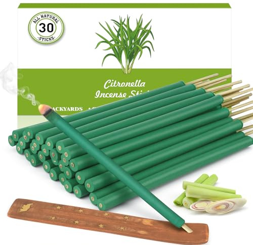 Bâtons d’Encens Citronnelle 30 Pièces avec Support,Longue Durée jusqu’à 3000 Min,Encens à la Citronnelle avec Huile de Citronnelle pour Jardin Terrasse Balcon Camping Barbecue