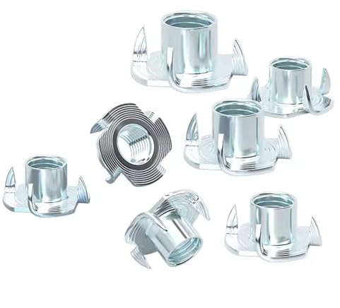 YOOZIYA 20 Piezas Tuercas en T M6 x 9 mm,Tuerca de Garra de 4 Uñas de Acero Galvanizado,Insertos Roscados para Madera,Fijación y Montaje de Muebles y Carpintería