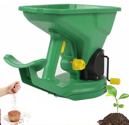 Épandeur de semences manuel de 1,5 L avec manivelle, valve réglable à 5 niveaux, léger et portable pour pelouse, jardin, horticulture, engrais et fonte de neige