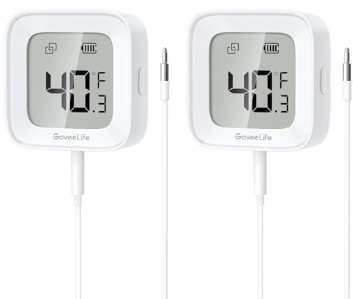 GoveeLife Bluetooth Refrigerator Thermometer with LCD Disaplay, 2-Pack