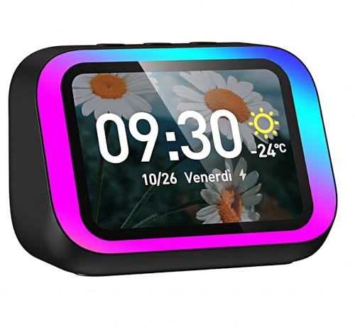 Altoparlante Bluetooth con Display 4 – Smart Speaker con Assistente Vocale, Chiamate, Musica, Meteo, Calendario, Sveglia, Orologio Mondiale, Effetti Luce, Cerca Telefono, Fotocamera Remota (Nero)