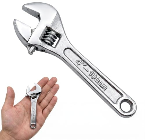 Stamlyn 4 Inch Small Adjustable Spanner, Portable Metal Mini Adjustable Wrench Waterproof rustproof Multifunction Hand Repair Tool for Precision Work Car Bike Plumbing Basin Repair, Silver