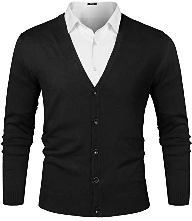 iClosam Cardigan Homme Gilets Pull Col en V en Coton Soft en Tricot à Manches Longues à Boutons Casual Couleur Unie