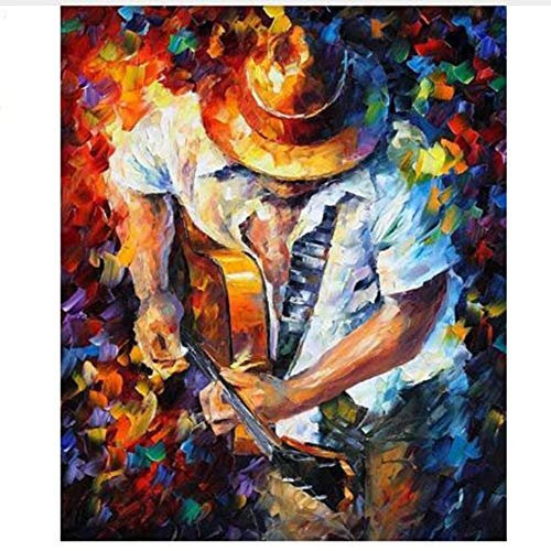 Ölgemälde Auf Leinwand Handgemalt,Abstract Bild Gemälde, Cowboy Musiker,Moderne Vintage Handarbeit Kunst Wand Dekoration Für Wohnzimmer Küche Schlafzimmer Home Office Erwachsene Geschenk, 60 X 90