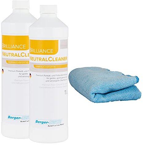 Berger-Seidle Classic Neutral Cleaner - Limpiador para suelos de madera engrasados, encerados y sellados (2 unidades de 1 litro) + Paño de cuidado premium
