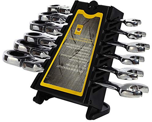 Lot de 6 clés à cliquet à double tête - Clé polygonale à cliquet - Clé plate - Clé mixte - Articulation flexible - 8-17 mm