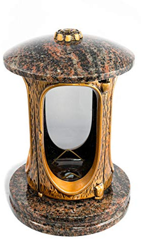 Afterglow - Farol para tumba Elégant Granito, 23 cm de altura, 14,5 cm de diámetro, lámpara para tumba, lámpara de granito, farol de granito, bronce, con zócalo, decoración para tumbas