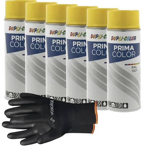 vasalat Dupli-Color Lackspray rapsgelb glänzend RAL 1021 - Sprühlack für Metall, Kunststoff und Holz - wetterfeste Sprühfarbe für den Innen- und Außenbereich UV -beständig, 6 Stück