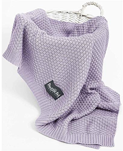 Bellochi Babydecke für Mädchen und Junge - 100% Bambus - Kuscheldecke Kinder Erstlingsdecke Strickdecke - für den Sommer - Superweich Atmungsaktiv - 100x80 cm - Lila (Lavendlove)