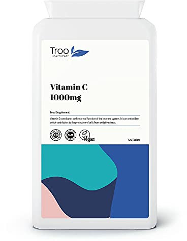 Troo Health Care Vitamin C 1000mg 120 Tablets - High Strength Daily VIT C Supplement - Easy Swallow Coating - Immune and Energy Support
