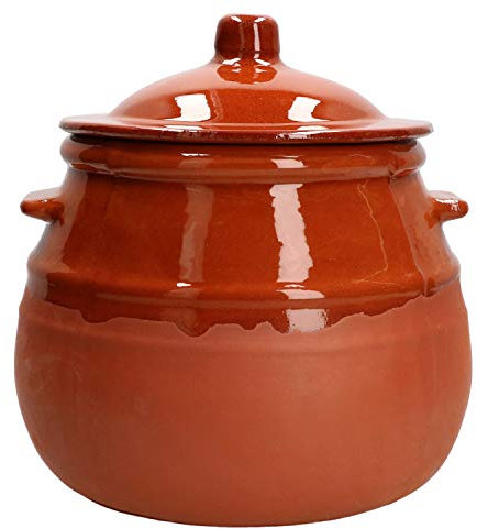 MamboCat Pentola in argilla con coperchio, 2,5 litri, per cucinare e come pentola per fermentazione, adatta al forno, smaltata e facile da pulire, realizzata a mano, ogni pentola in argilla, un pezzo