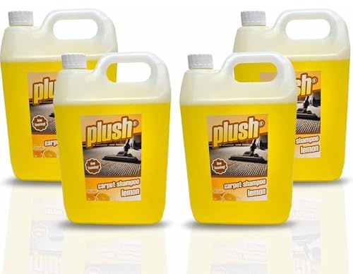 Plush Carpet Cleaner Solution, Pet Carpet Shampoo Spot Stain Remover 4x5L | Lemon Scent - Powerful machine carpet shampoo that lifts deep dirt and stains, neutralises odours and leaves carpets fresh