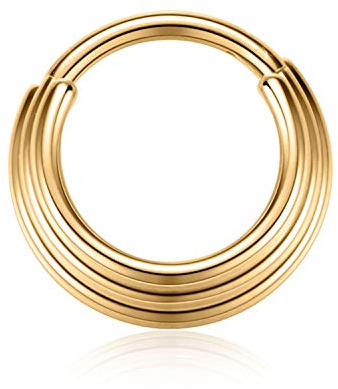 hengkaixuan 8mm 16G Gold Nasenringe 316L Surgical Steel Triple Stacked Septum Ohrstulpe Helix Clicker Scharnierring Unisex Creolen Septum Piercing