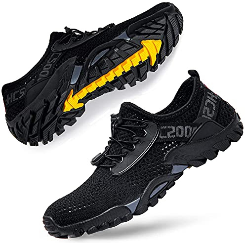 DimaiGlobal Randonnée pour Hommes Chaussures Légères Respirantes en Plein air Sandales en Maille à Séchage Rapide Plage Fisherman Chaussures Décontractées 42EU Noir