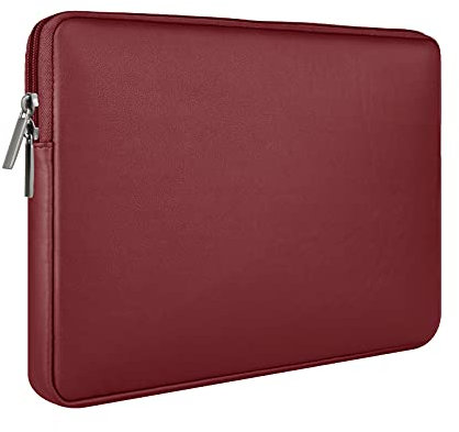 RAINYEAR Funda para Portátil de 14 Pulgadas Compatible con Notebook Ultrabook Chromebook de 14 Pulgadas, Funda Protectora de Cuero PU Resistente al Agua Macbook Air M4 M3 M2 de 15 Pulgadas, Rojo