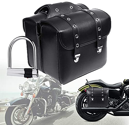 Krtopo 1 paio di borse laterali per moto, in pelle PU, impermeabile, borsa da sella per sedile posteriore, borsa da viaggio per attrezzi da viaggio, bagagli neri con serratura antifurto