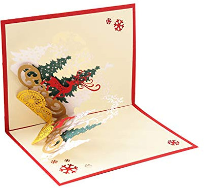 Weihnachtskarten mit Umschlag Set, 3D Pop up Frohe Weihnachten Karten mit Briefumschläge Weihnachtsmann Baum Rentier, Laser Lustige Pop Up Weihnachtskarte Geschenkkarten für Party Einladung (A)