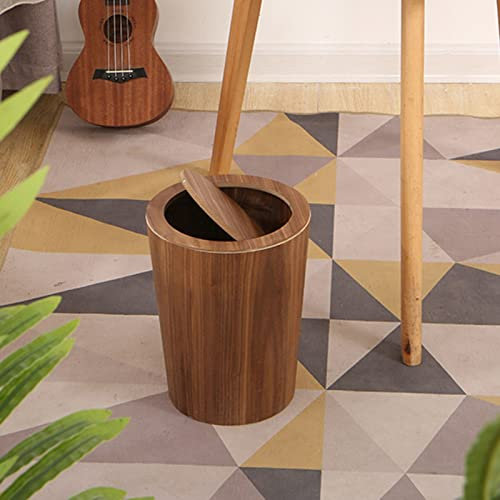 DRSFF Poubelle de Salle de Bains en Bois Cuisine Grandes poubelles à clapet Creative Round 10L Corbeille à Papier pour Salon Chambre, Corbeille à Papier de Bureau - Bois de Noyer