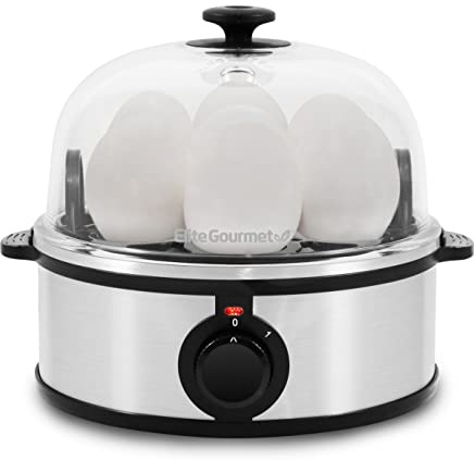 Elite Gourmet EGC648 Easy Electric Poacher, Omelet Eggs & Soft, Medium, Hard-Boiled Egg Boiler Cooker with Auto Shut-Off and Buzzer, Measuring Cup Included, BPA Free, Stainless Steel 7 Egg